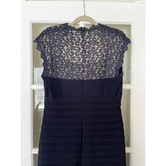 Women's Navy Blue Long Mermaid Cap Sleeve Chiffon Maxi Formal Wedding Dress 14 - Picture 6 of 12